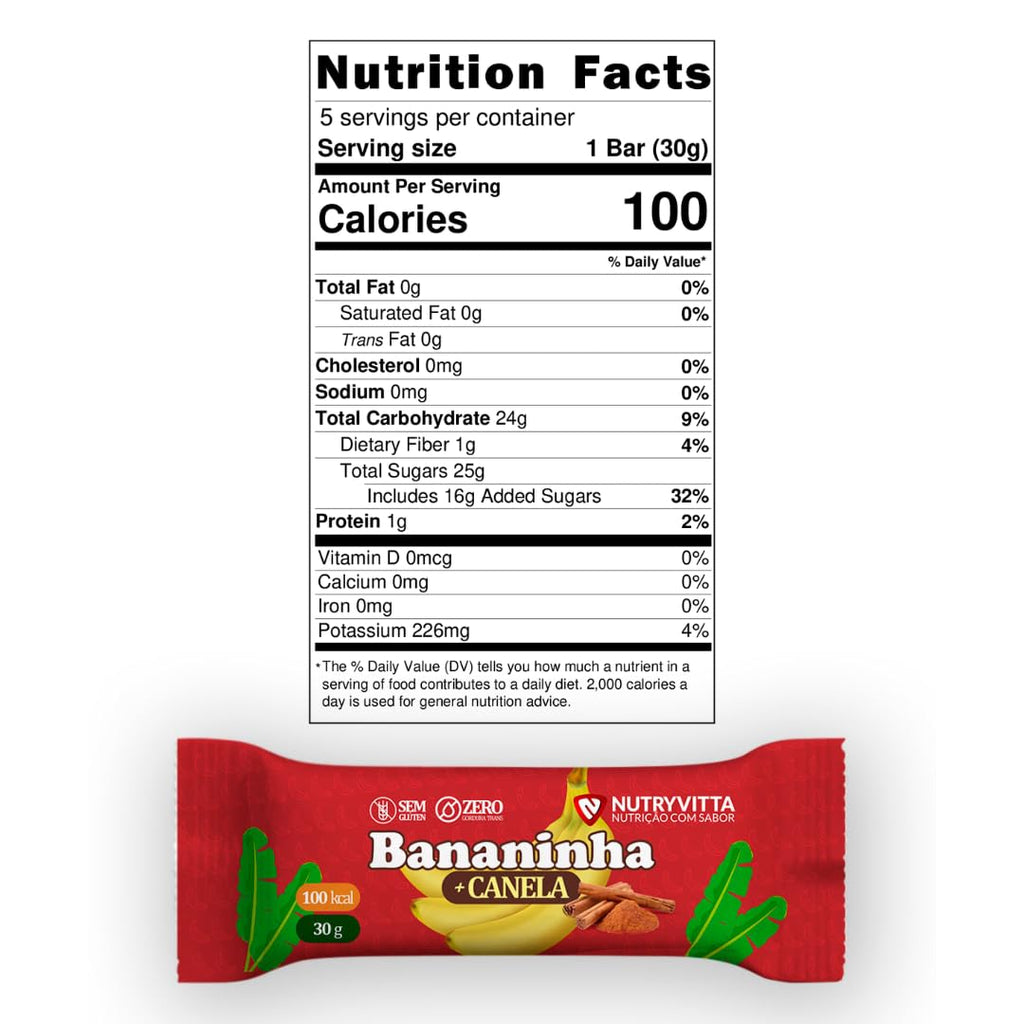 Nutryvitta Banana Fruit Bars with Cinnamon – Vegan, Gluten-Free, Brazilian Bananinha, 5-Pack