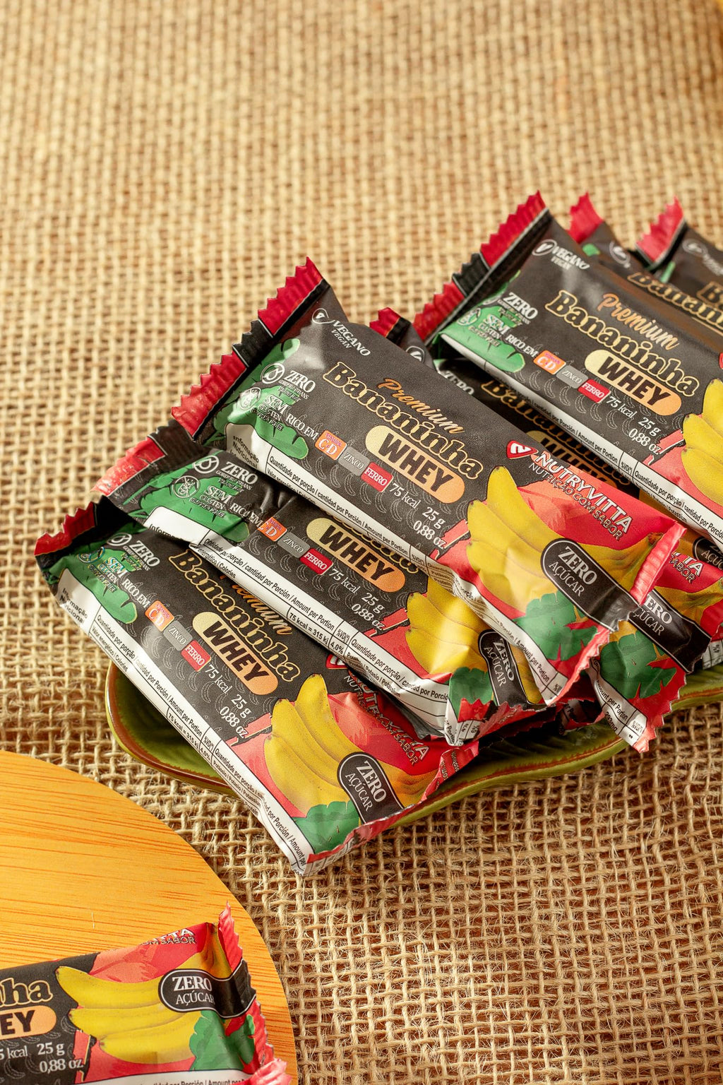 Nutryvitta No Sugar Added Banana Fruit Bars with Whey Protein – Gluten-Free, Brazilian Bananinha, 5-Pack