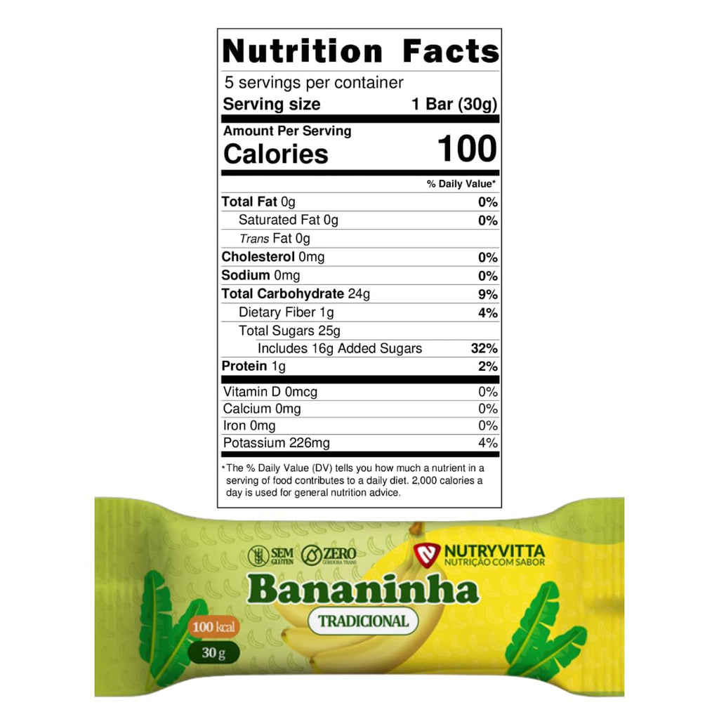 Nutryvitta Banana Fruit Bars – Vegan, Gluten-Free, Brazilian Bananinha, 5-Pack