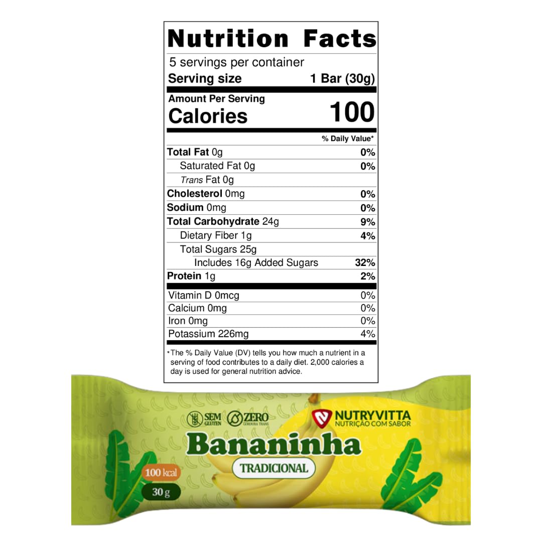 Nutryvitta Banana Fruit Bars – Vegan, Gluten-Free, Brazilian Bananinha, 5-Pack