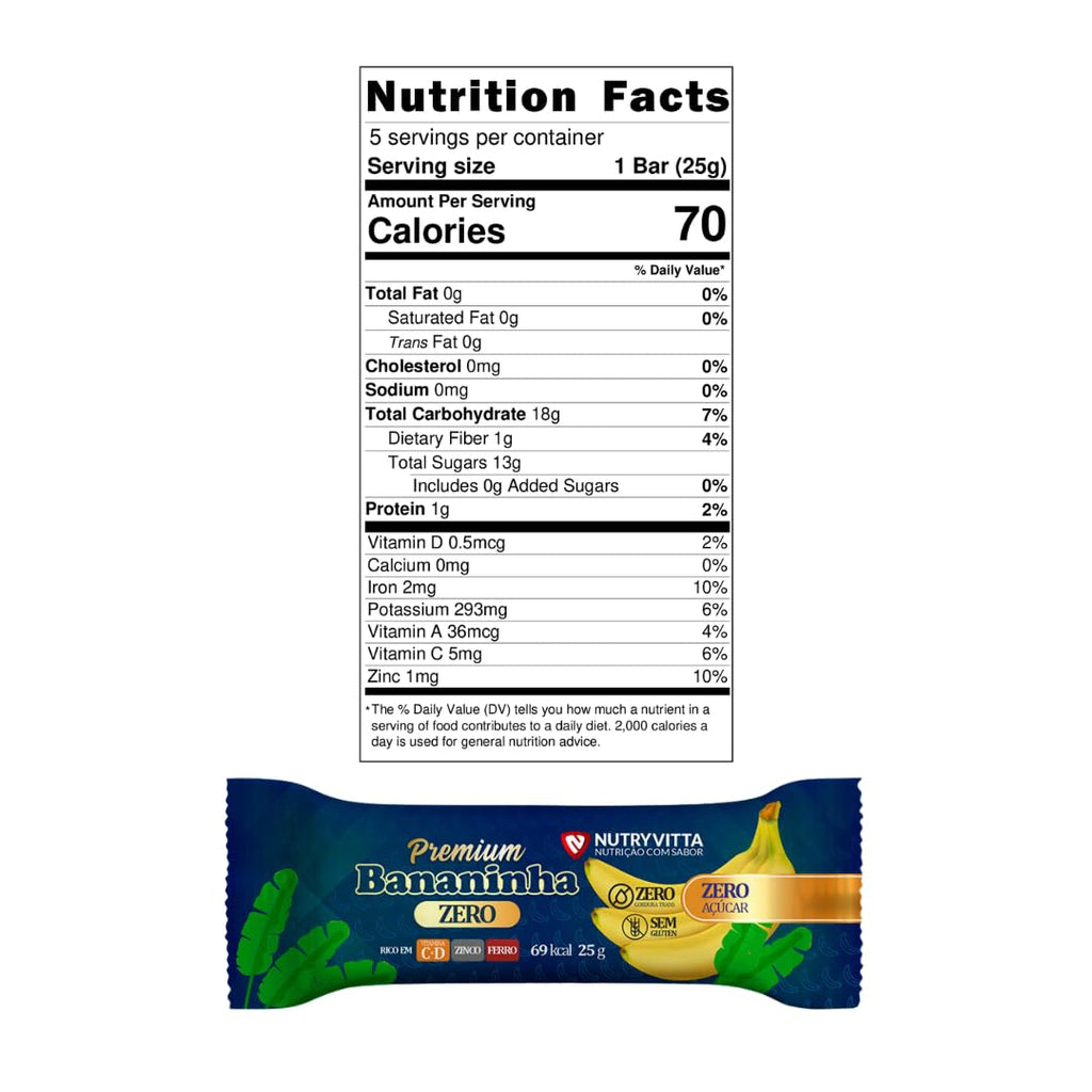 Nutryvitta No Sugar Added Banana Fruit Bars – Vegan, Gluten-Free, Brazilian Bananinha, 5-Pack