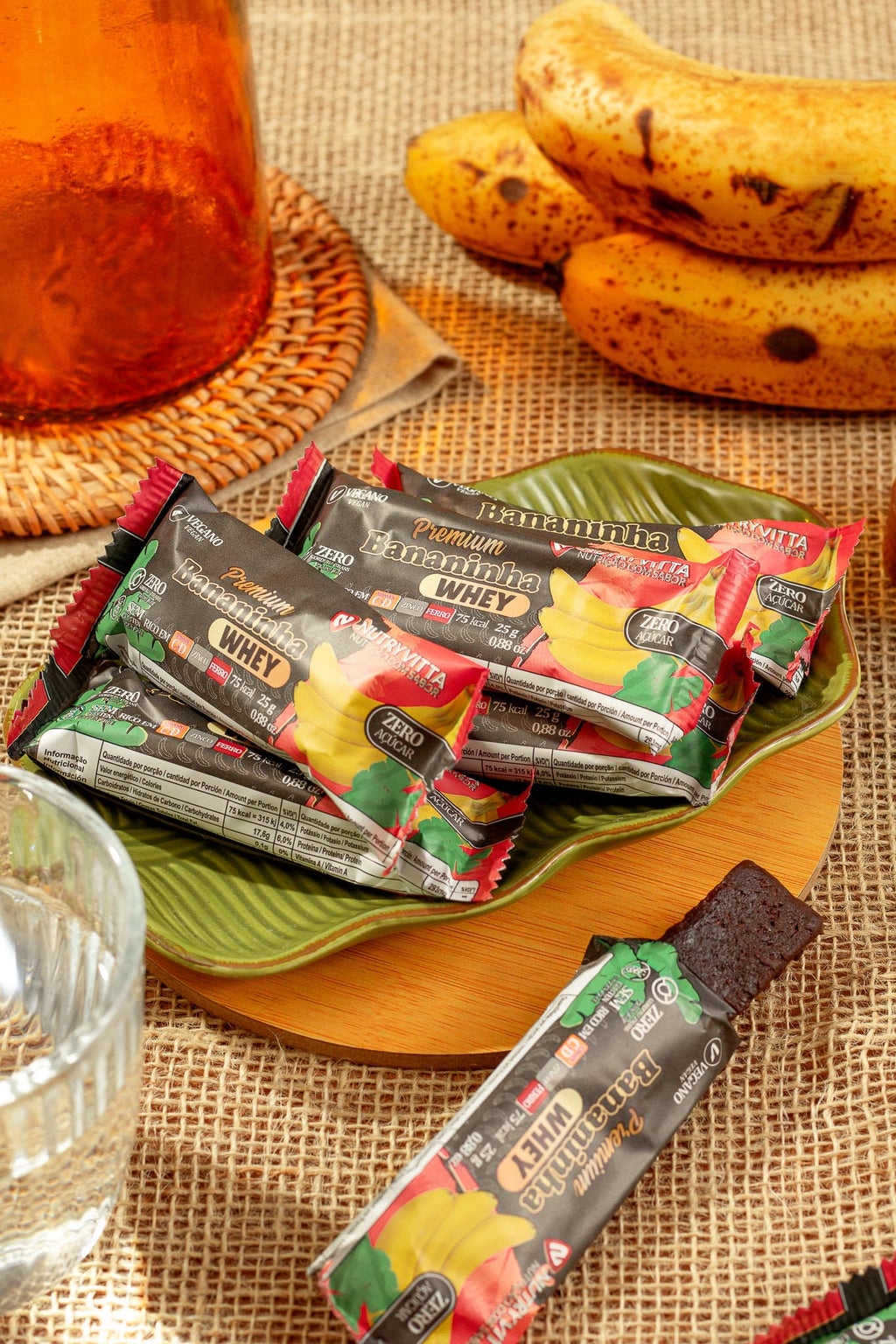 Nutryvitta No Sugar Added Banana Fruit Bars with Whey Protein – Gluten-Free, Brazilian Bananinha, 5-Pack